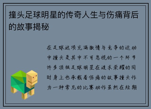 撞头足球明星的传奇人生与伤痛背后的故事揭秘